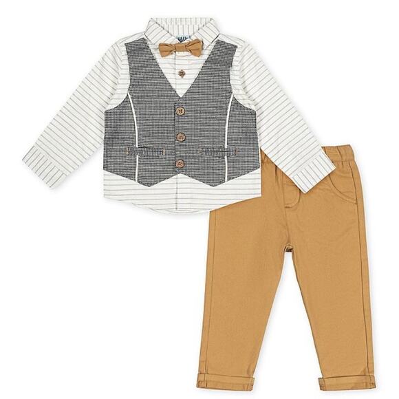 Little Lad Boy’s 12 Month 3-pc. Long Sleeve Mock Vest Shirt Pants & Bow Tie Set - Picture 1 of 8